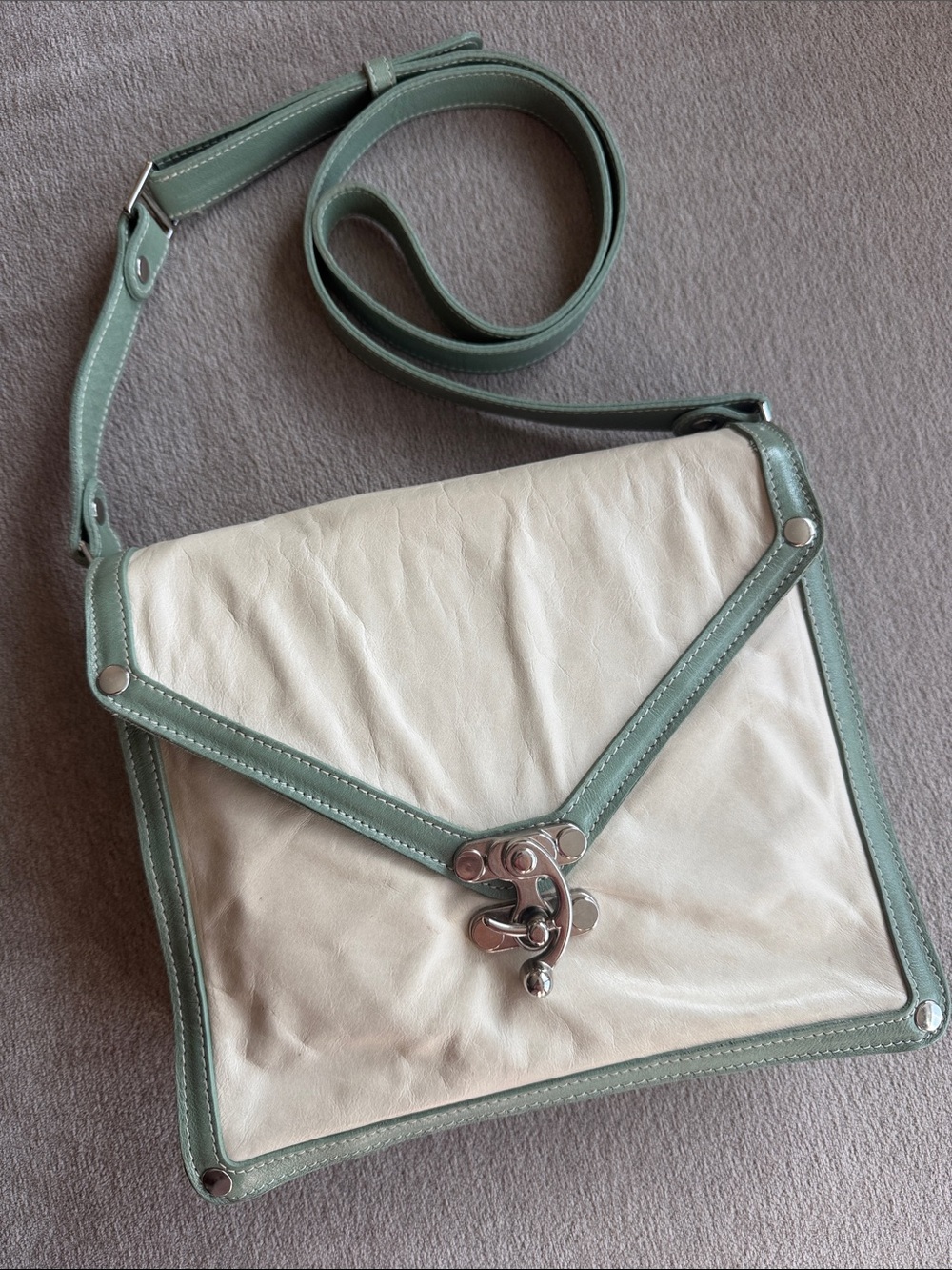JACK GERMAIN Collar Handbag  Cream and Sage Crossbody Bag
